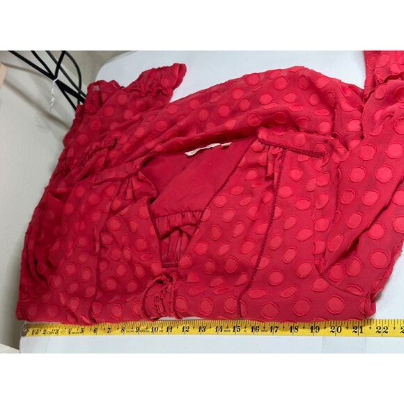 Soft Surroundings Top Women Large Red Besito Polka Dot Sheer Ruffle Tassels Boho - Picture 9 of 10